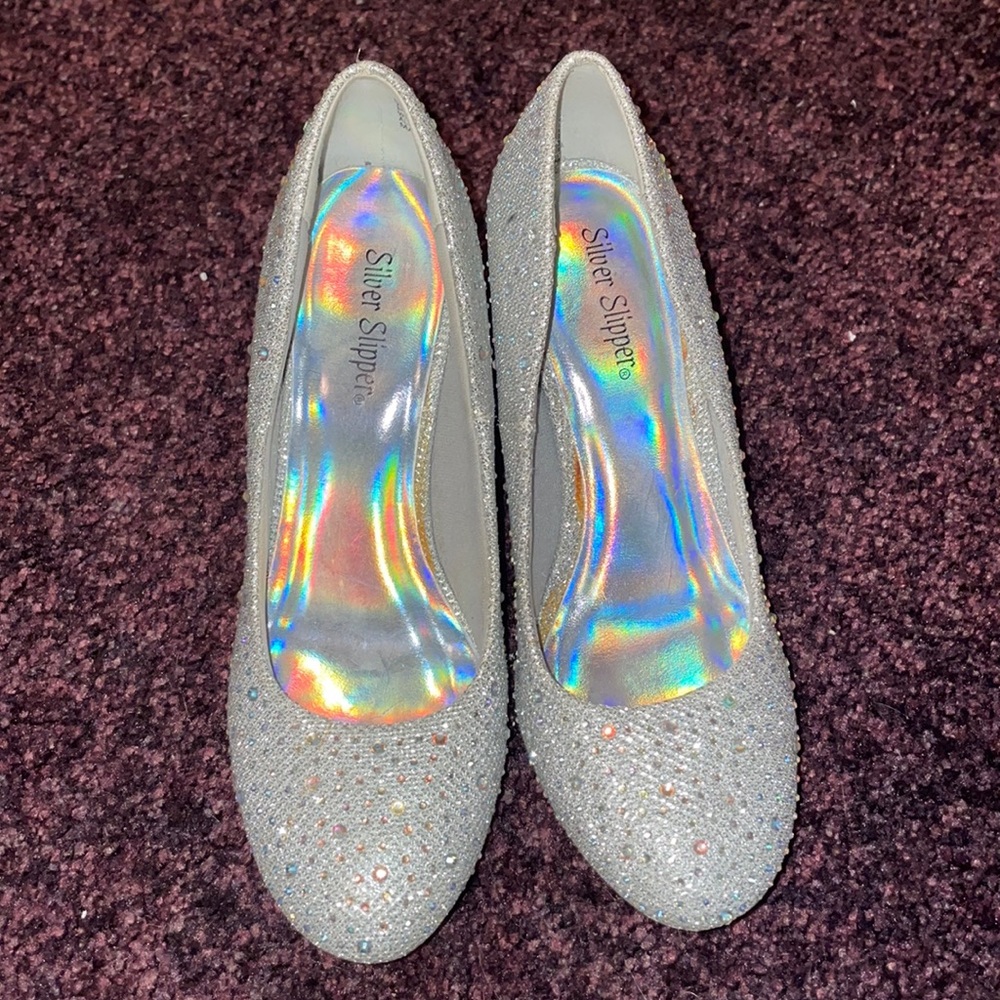 Prom heels. Silver sequins. Only worn once. Size 7.